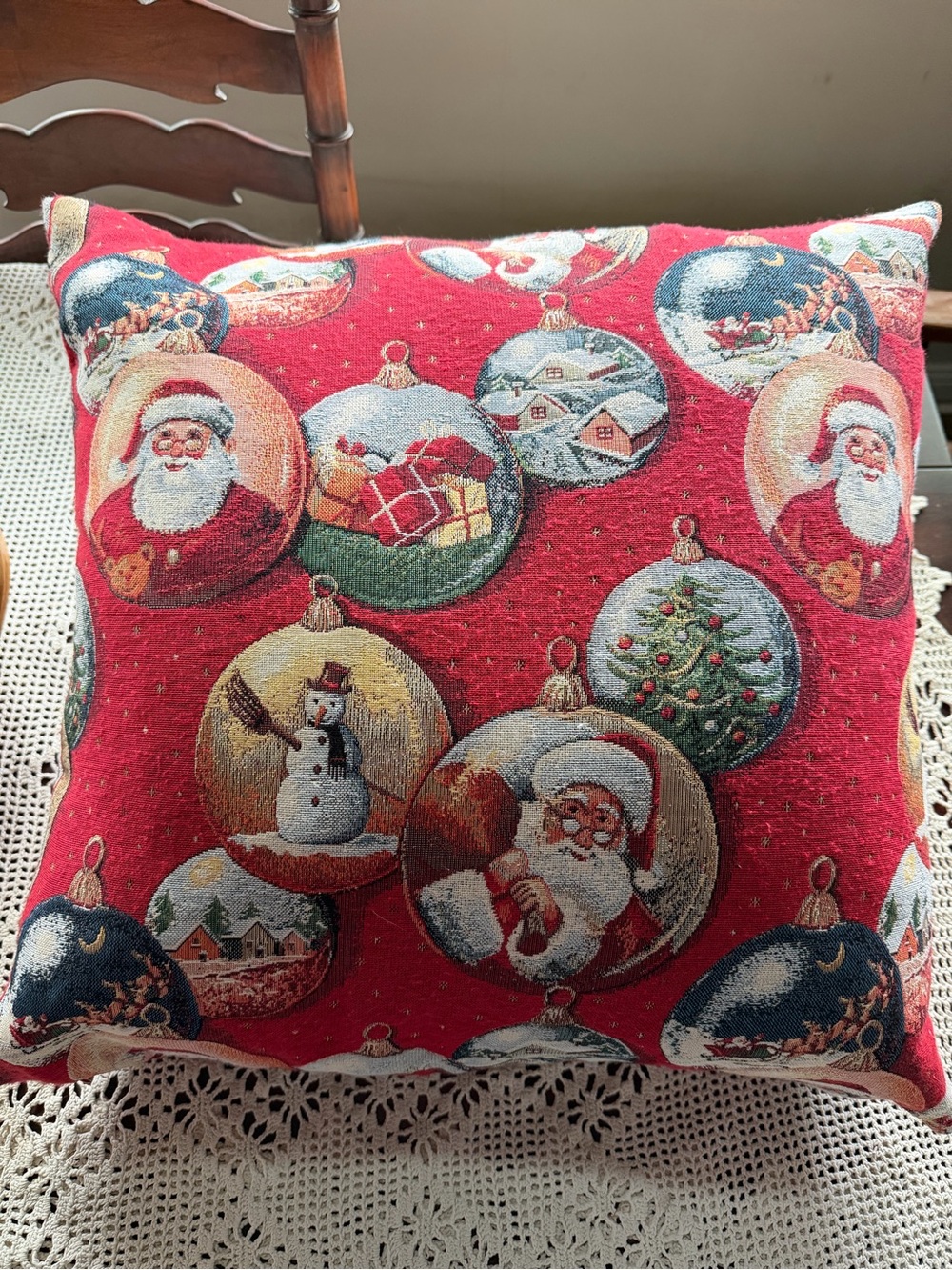 Holiday Santa Ornament Decorative Pillow - Red